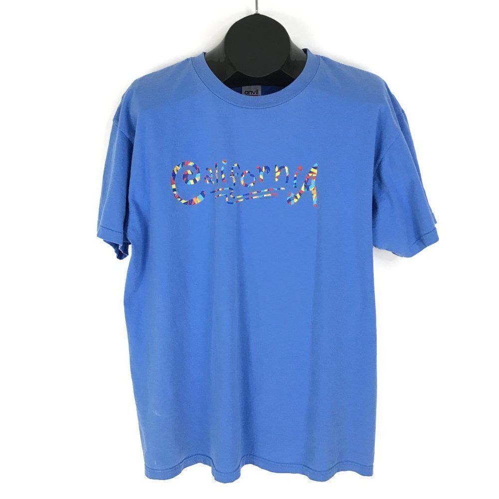 Vintage Anvil California T-shirt Adult XL Single Stitch Blue Cotton Crew Neck